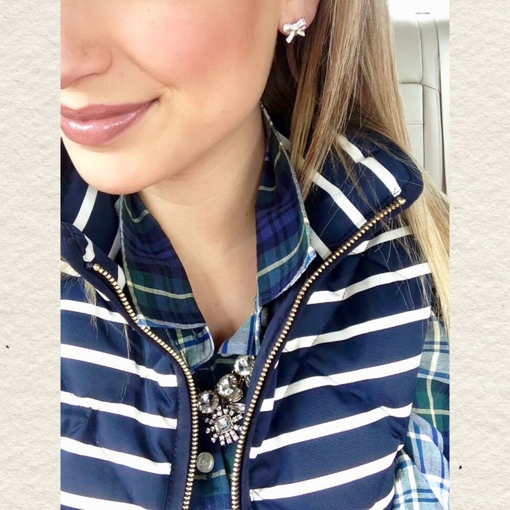 Quilted Vest- Navy & White Striped